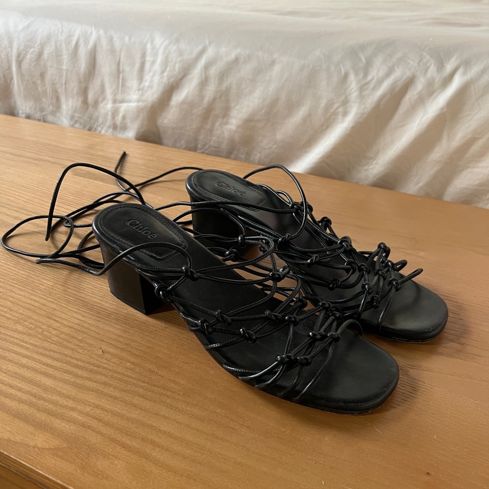 Vintage Chloe Black Lace Up Sandals